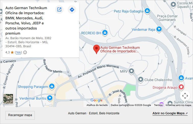 Mapa da Auto German com marcador na Av. Barão Homem de Melo, 3382, Estoril, Belo Horizonte